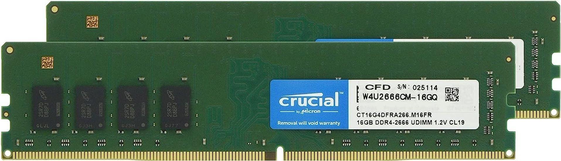 

CFD Sales Desktop PC Memory DDR4-2666 (PC4-21300) 16GB x 2 (32GB) 288pin Compatibility Guarantee Lifetime Warranty Crucial by Micron W4U2666CM-16GQ