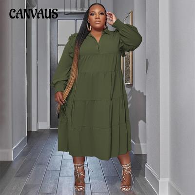 Spring and Autumn Women's Dress Plus Size Long Sleeve Layered Hem Dresses