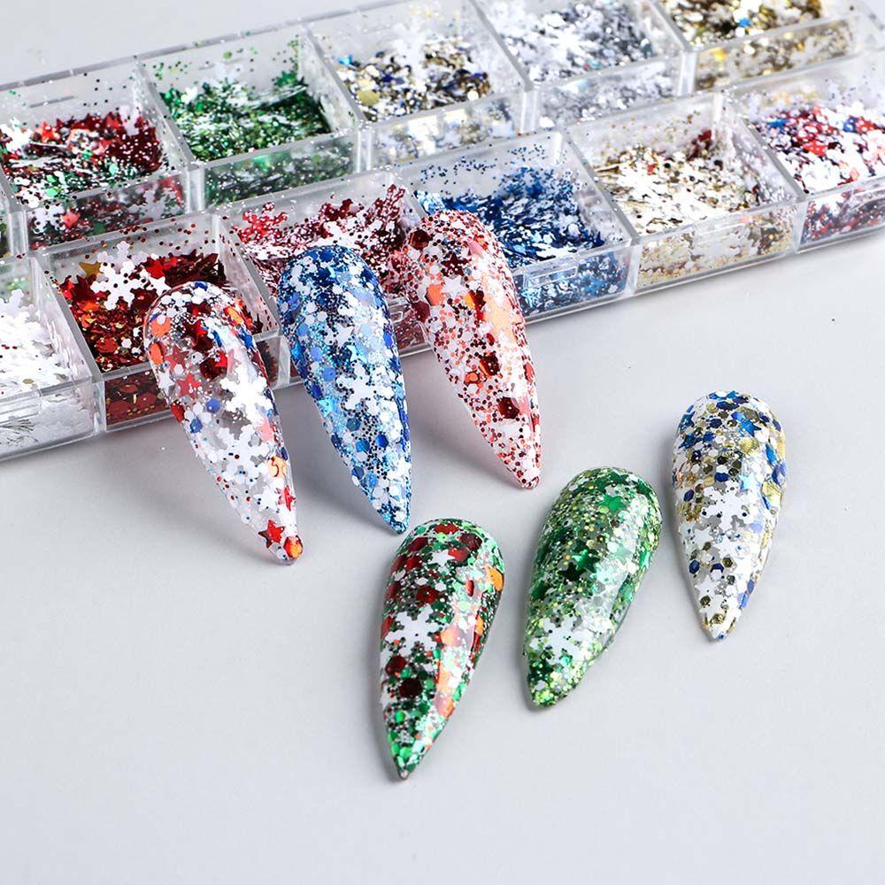 Stars Snowflakes Nail Paillettes Christmas Nail Sequins Glitter Nail Flakes 3D Nail Stickers