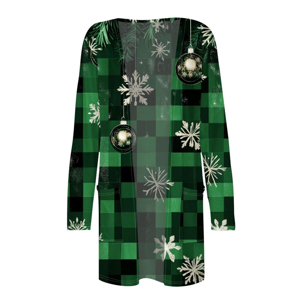 Women's Fashion Casual Christmas Printed Mid-Length Cardigan Long Sleeve Jacket