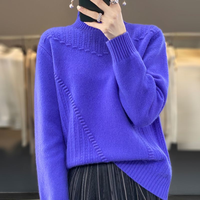 Autumn and Winter Women s Half High Neck Thick Solid Color Sweater Pullover Casual Loose and Slimming Knitted Sweater XS синий 1829₽