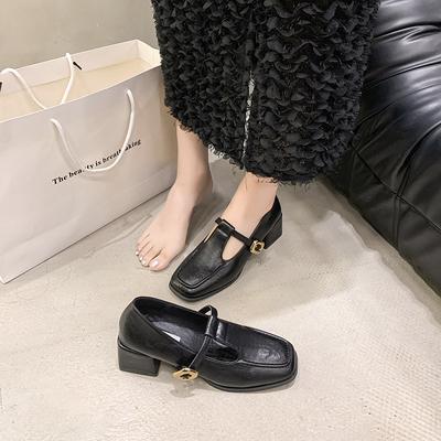 Square Head Thick Heel Single Shoes Women's Spring and Autumn New High Heels Mary Jane Small Leather Shoes