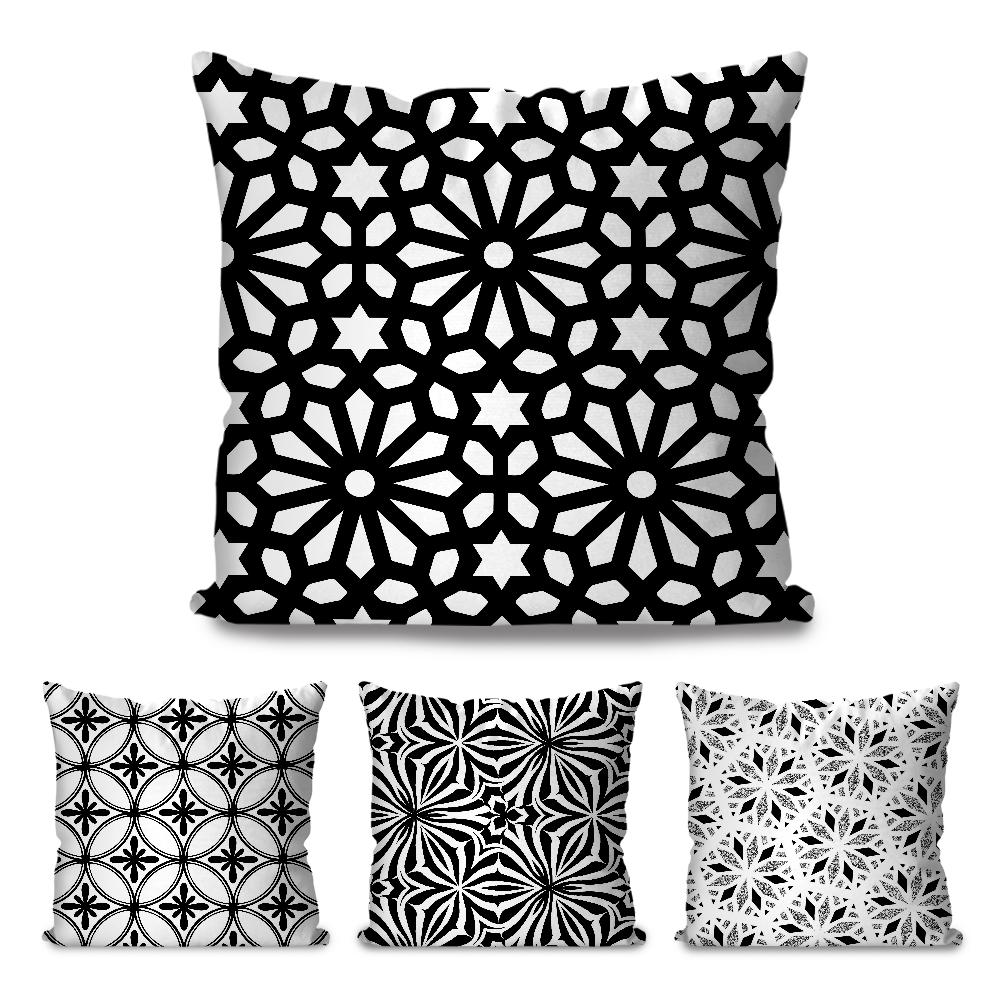 1pc Retro Simple Black And White Shape Pillow Case Square Pillow Bedroom Sofa LeisureCushionCarLiving Room Home Decoration 40X40