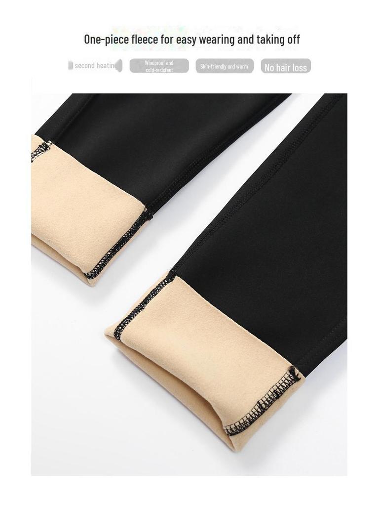 High Waist Black Shark Leggings - Plus Size Velvet Winter Pencil Pants