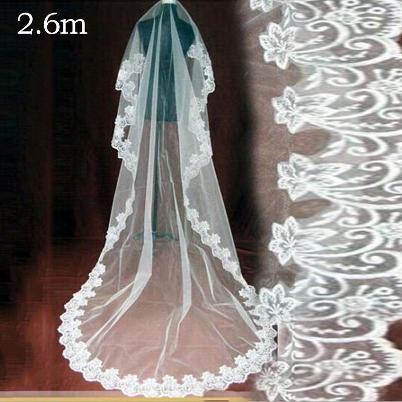 1PC Wedding Veil Lace Edge Long Luxurious Bridal Veil White Ivory Veil with Comb with Comb Cathedral Bride Accessories