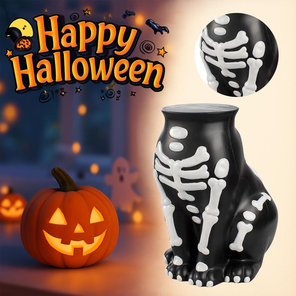 Gothic Cartoon Skeleton Dog Resin Art Piece