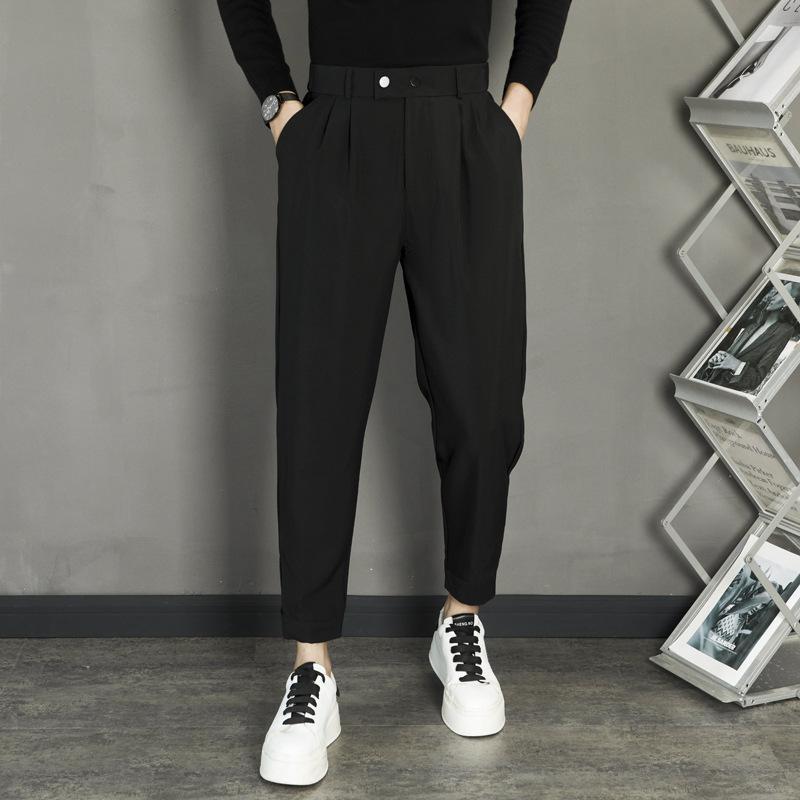 

Men s Slim-Fit Velvet Nine-Point Harem Pants - Autumn/Winter Korean Style Casual Trousers 36 [80-87.5 kg]