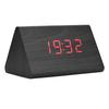 Wooden Electronic Digital Alarm Clock LED Display Temperature Time Voice Control Black Wood