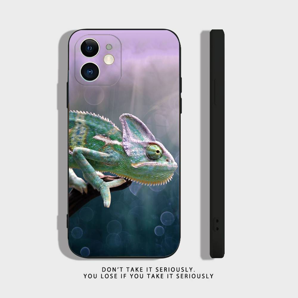 Cute Animal Chameleon Phone Case For iPhone 17,16,15,14,13,12,11,XR,Pro,XS,Max,XR,Plus,Mini Soft Silicone Black Shockproof