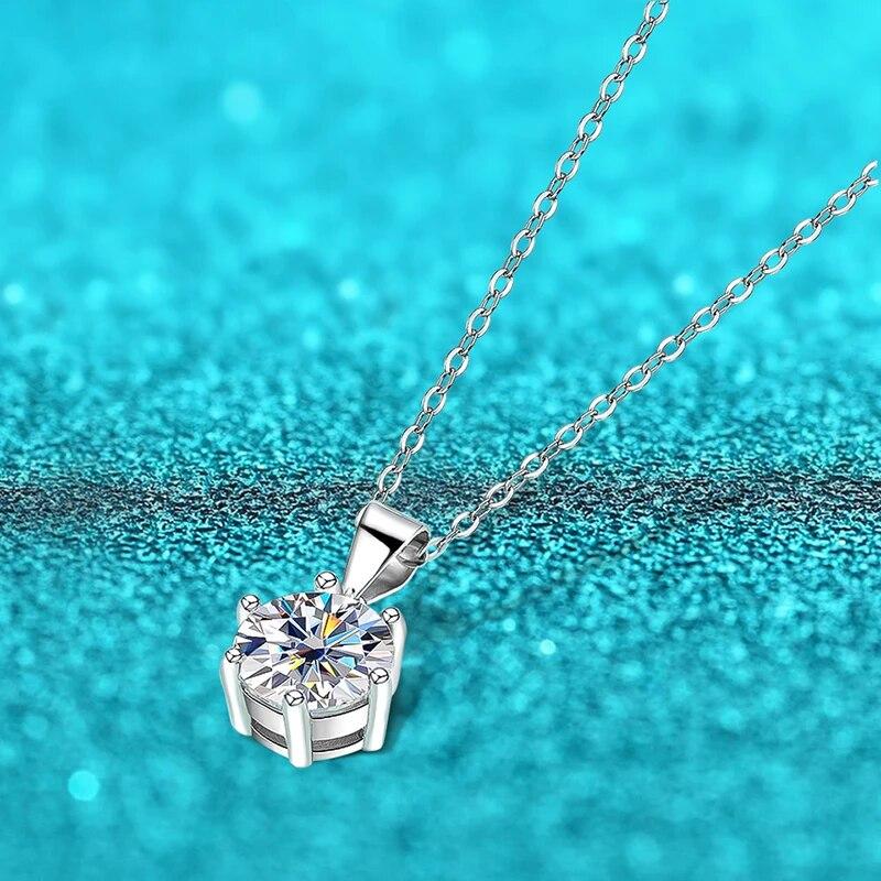 D Color 1 2 3 Carat Moissanite Necklace For Women Six Prong Simulated Diamond Pendant 925 Sterling Silver Wedding Jewelry