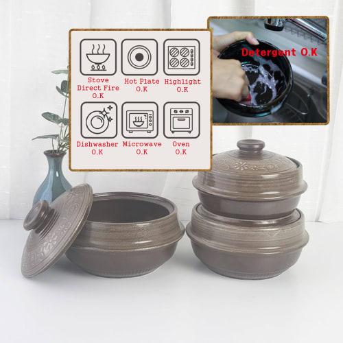 Korean mud-glazed clay pot with inlaid design, heat-resistant rice cooker, Korean West Coast mud loess mineral-containing kimchi, chige, sausage, and