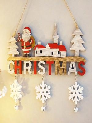 Christmas Decorations with Bells and Snowflakes Creative Pendants Home Dining Room Christmas Wooden Crafts Door Hanging