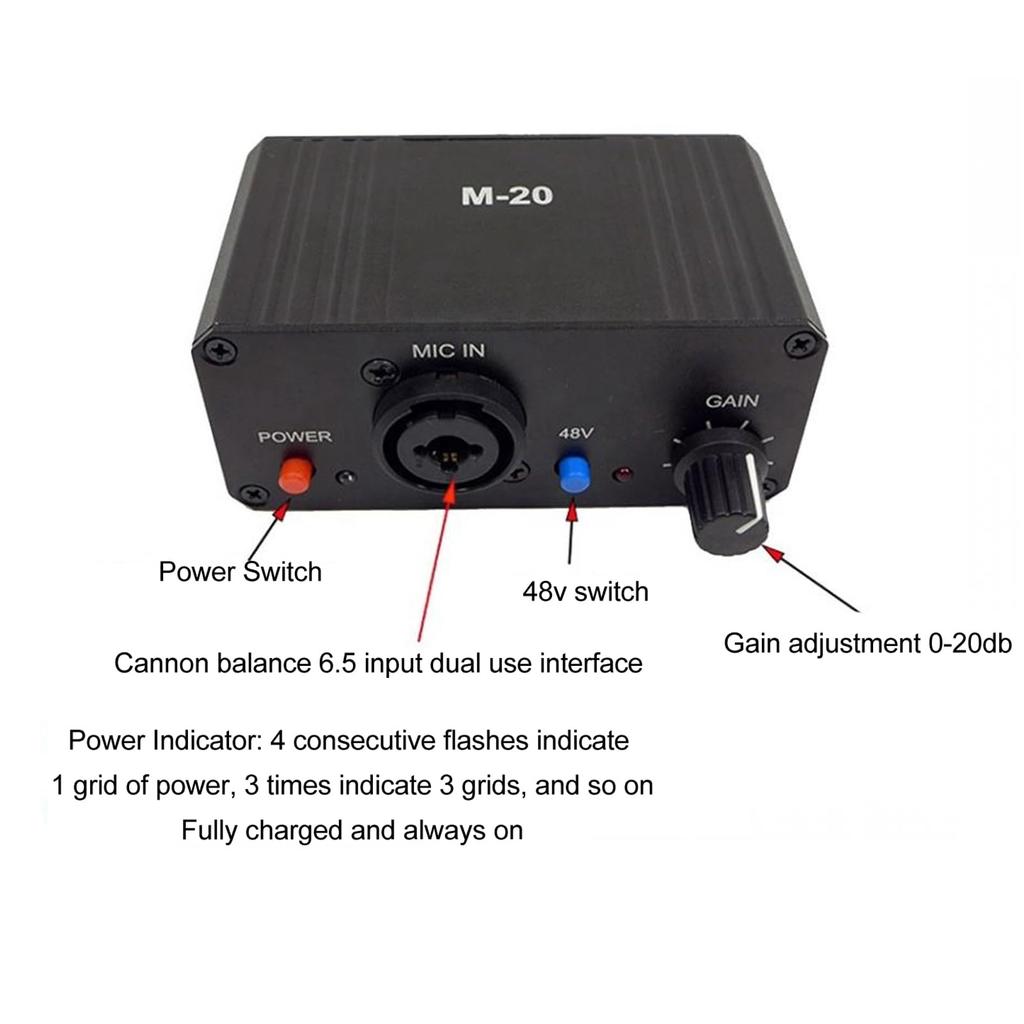 High-Gain Microphone Preamp with 48V Phantom Power, 27dB XLR Output, and 6.5mm Single-Ended Input with 22dB Gain, for Dynamic and Condenser