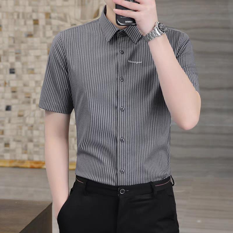 Men's Striped Short Sleeve Shirt Slim Fit Casual Business Button-Down Office Daily Wear Top