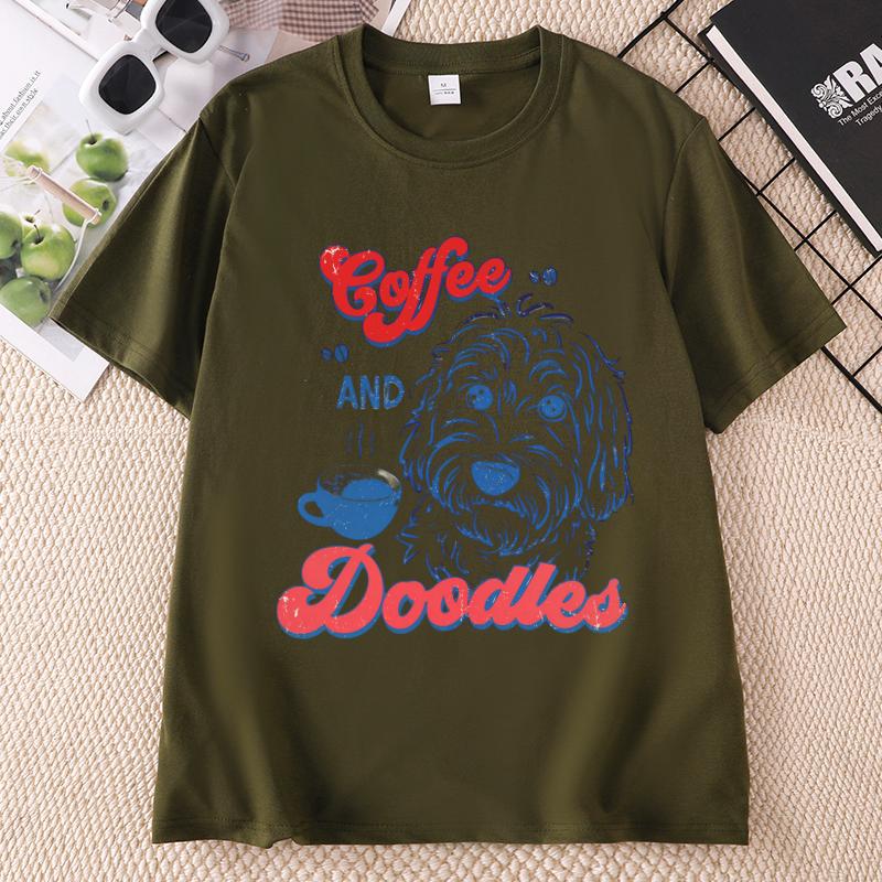 Coffee And Goldendoodle TShirt Casual Round Neck Printed Dog Mom T Shirt Summer Unisex Unisex Funny Dog Lover Clothing