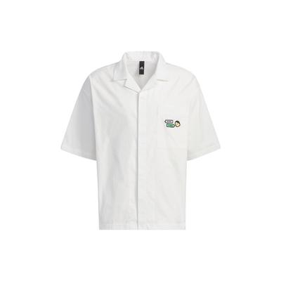 adidas X Seebin Co-branded SS23 Solid Color Logo Print Single-Breasted Short Sleeve Shirt Unisex Tops Pink White IA8100