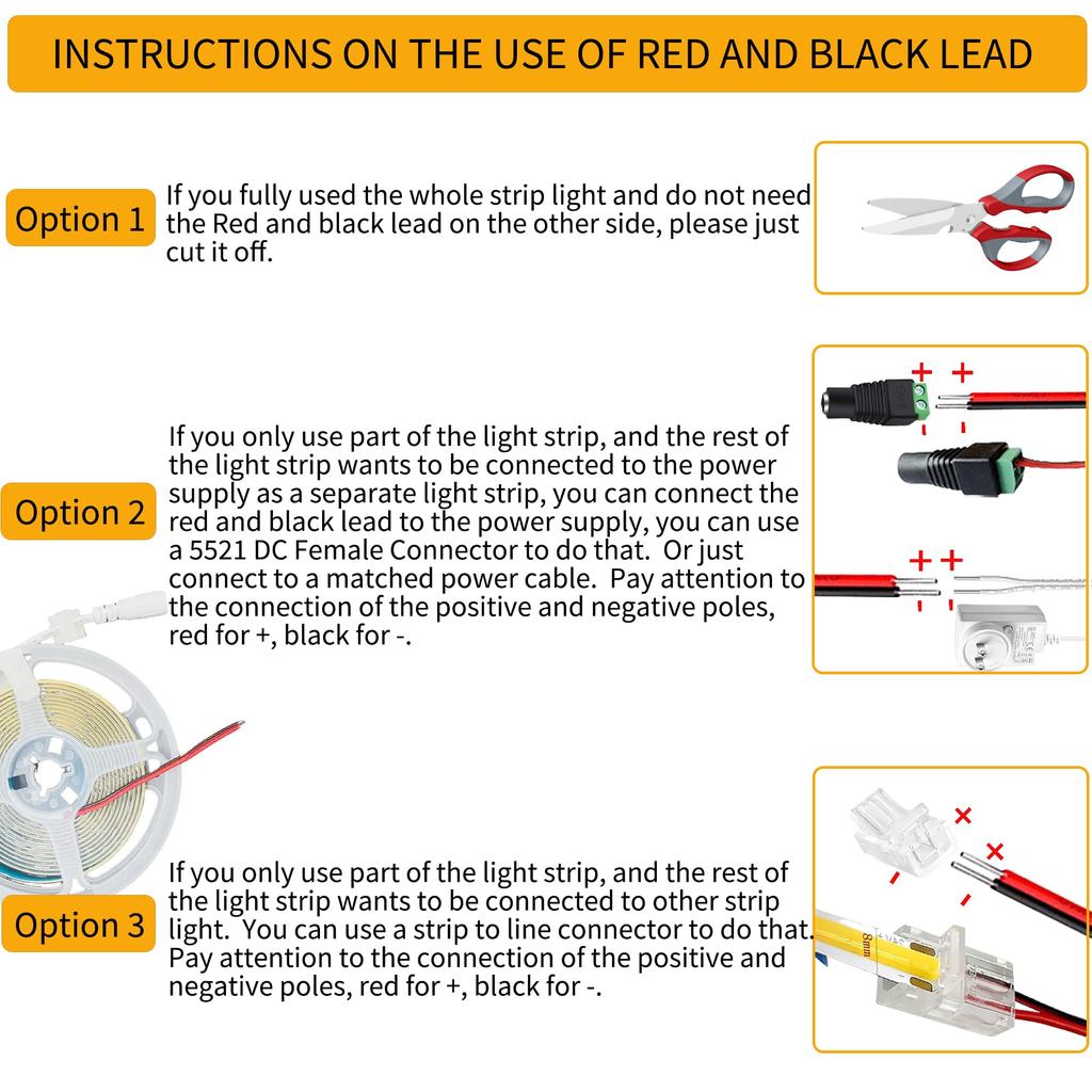 Clearhill 12V DC Taśma LED COB (Złącze przewodu żeńskiego + czarno-czerwonego), 5M Pomarańczowy, 320 LED/m, Mocne Światło, Szerokość 8mm, Nie wodoodporny, IP20,