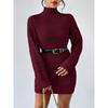 Sheath Dress Women Sexy Knitted Dress Turtleneck Mini Vestidos Knitwear Slim Autumn Winter Knitting Above Knee Office Lady
