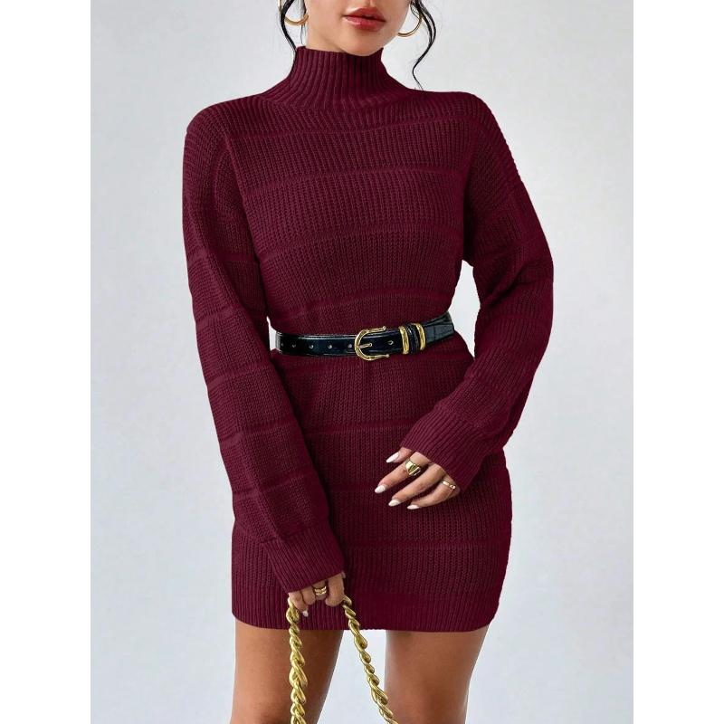 Sheath Dress Women Sexy Knitted Dress Turtleneck Mini Vestidos Knitwear Slim Autumn Winter Knitting Above Knee Office Lady