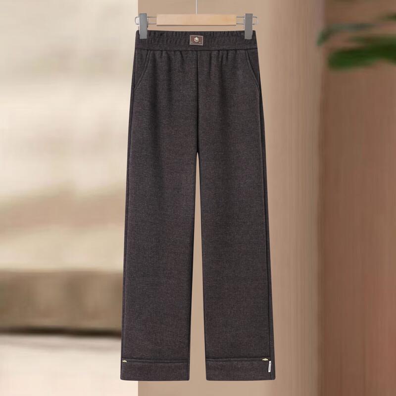 Hodo Women's Fleece-Lined Woolen Straight-Leg Trousers for Mature Women