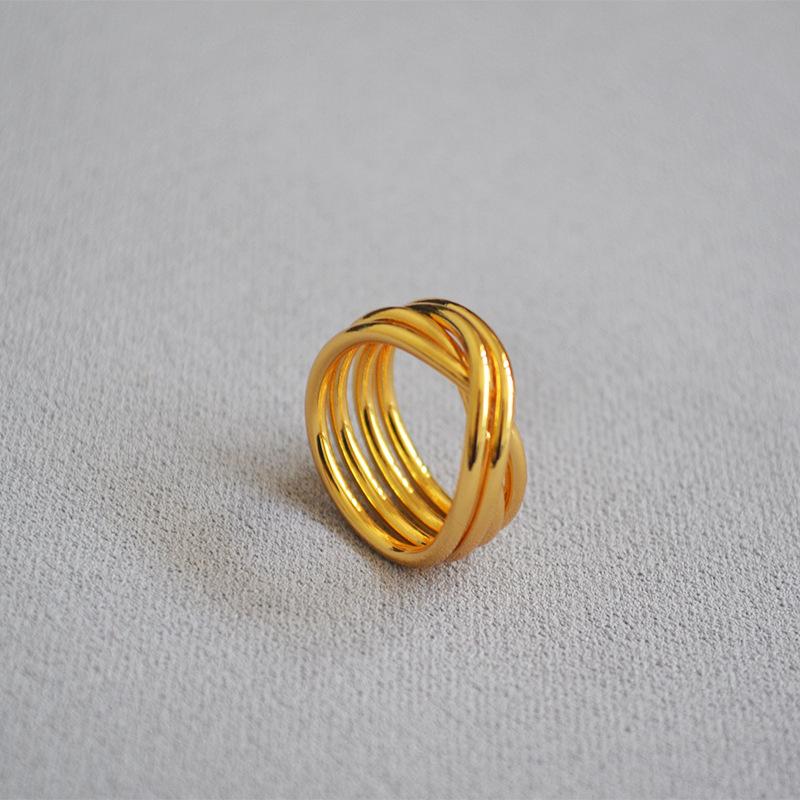 

Elegant Brass Electroplated Gold Multi-Layer Knotting Modern Trendsetter Index Ring for Women Size 6 золотой