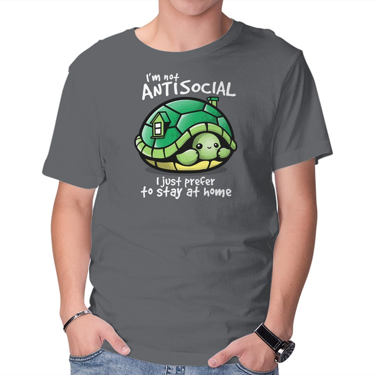 Unisex Crew Neck T-Shirt Antisocial Turtle Graphic Short Sleeve Casual Tee XXXL
