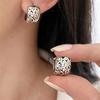 Retro Carved Swirl Pattern Huggie Hoop Earrings for Women Vintage Style Hollow Out Square Earrings Jewelry