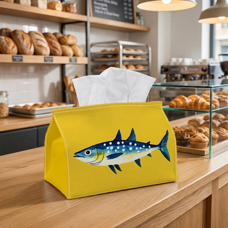 1pc Party Tissue Box, Minimalist Modern Design, Versatile Tissue Holder, Bold Yellow Fish Sea Life Theme, Supplies for Outdoor Gatherings, Daily Deskt