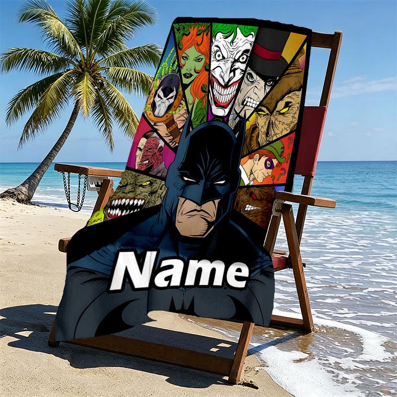 Custom Name Personalized Batman Print Beach Towel, for Trip Camping Beach Party Home Decor, Birthday Gift for Family & Friends