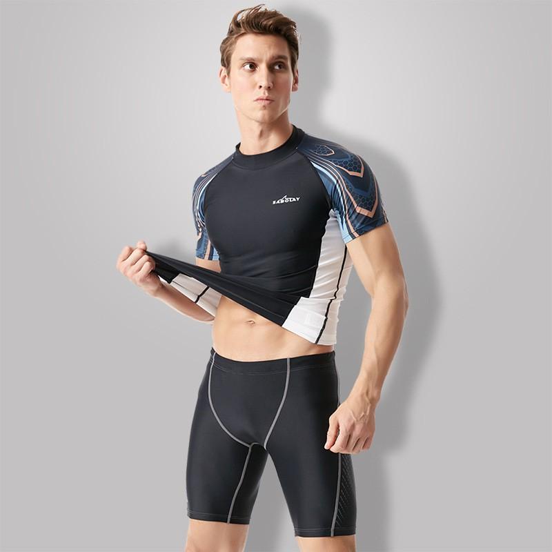 Mens Short Sleeve Rash Guard Set Quick Dry UV Protection Swimwear Surfing Diving Swimming