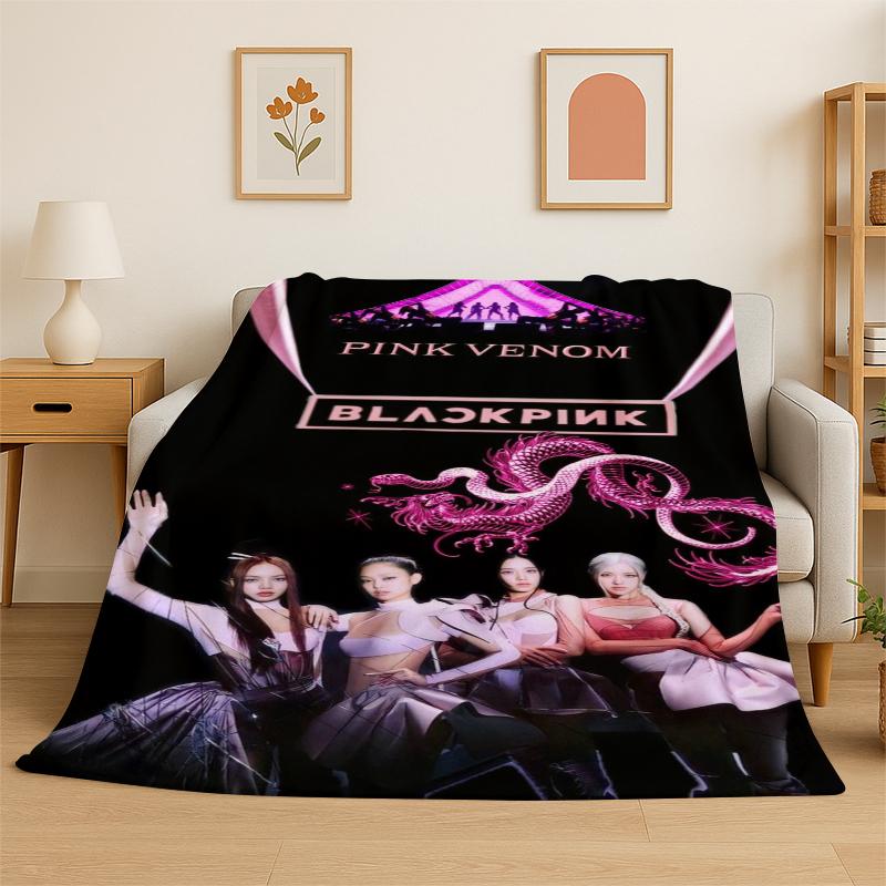 Fashion B-Black P-Pink Kpop Star Flannel Blanket Soft Warm Throw Blanket for Bedroom Living Room Bed Travel Camping Picnic Kid