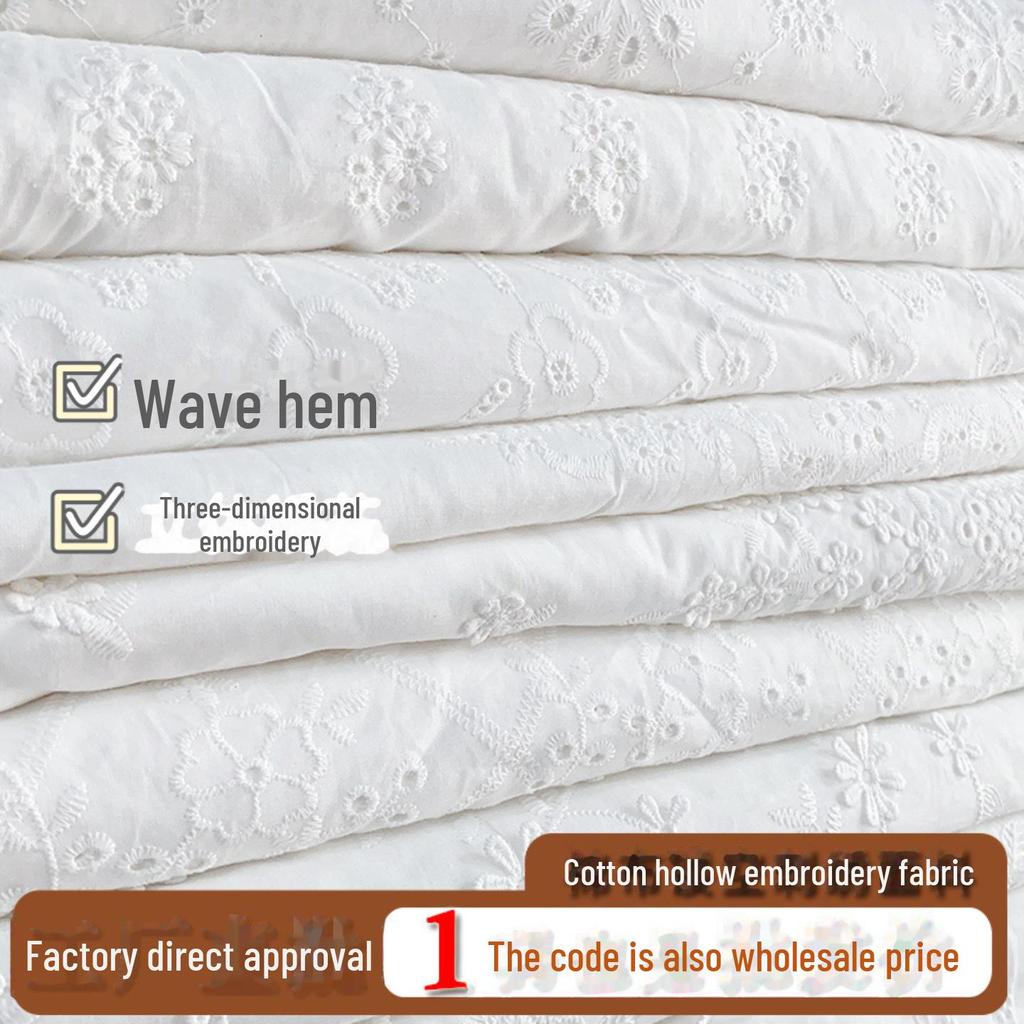 Wavy Edge Embroidered Cotton Fabric for Dresses, Kids' Clothing, Home Textiles, Tablecloths, and Shirts