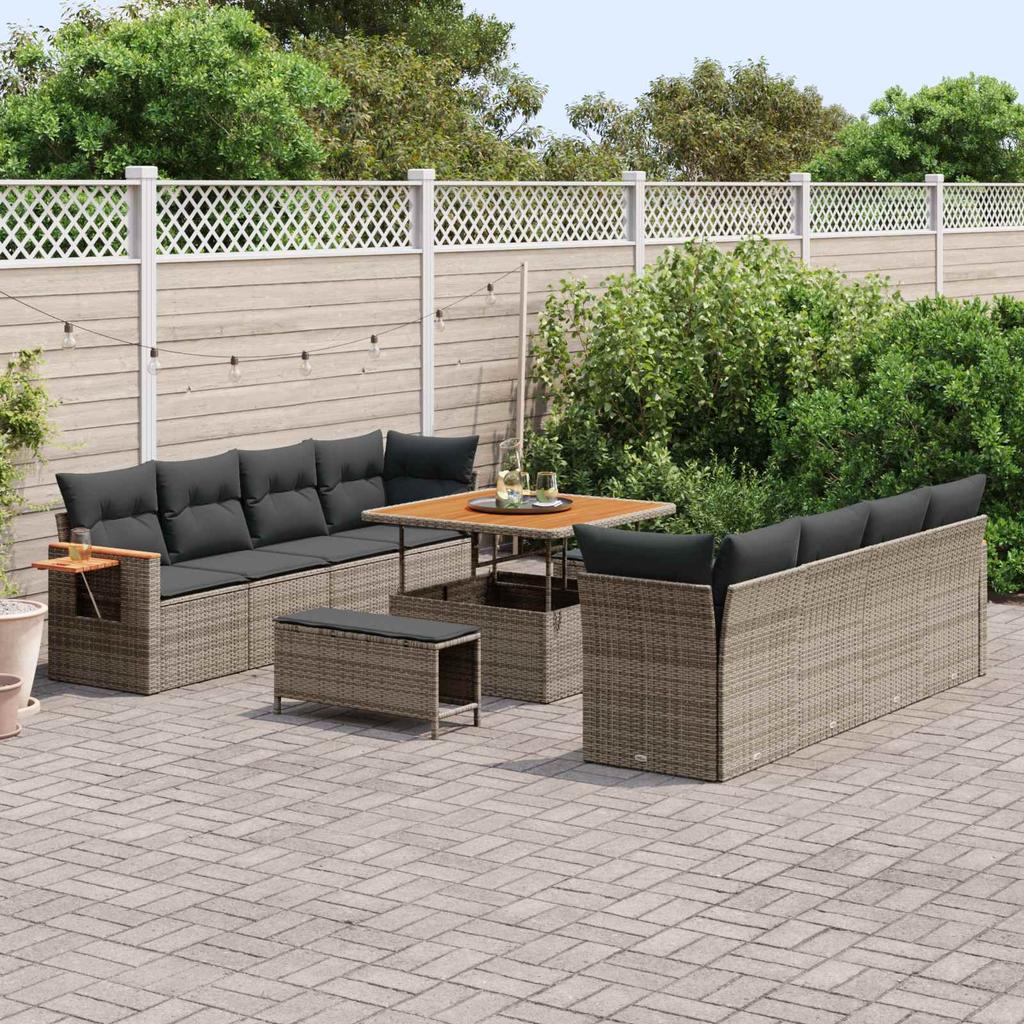 Garden Sofa Set 11 Pieces Grey Poly Rattan
