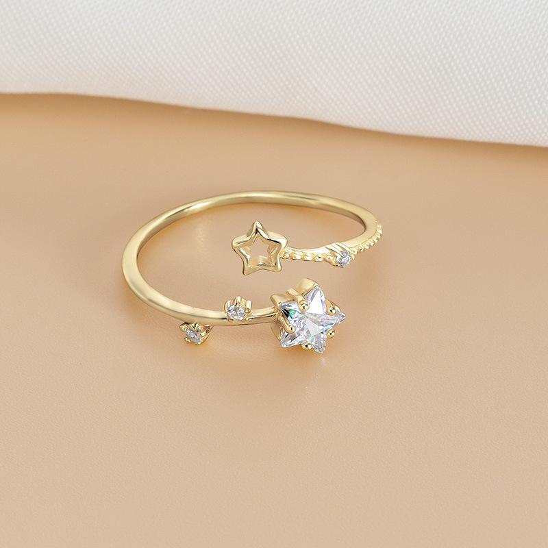 Vintage Irregular Star Open Rings For Women Punk Gothic Sliver Color Adjustable Crystal Rings Y2K Girls Jewelry Gifts