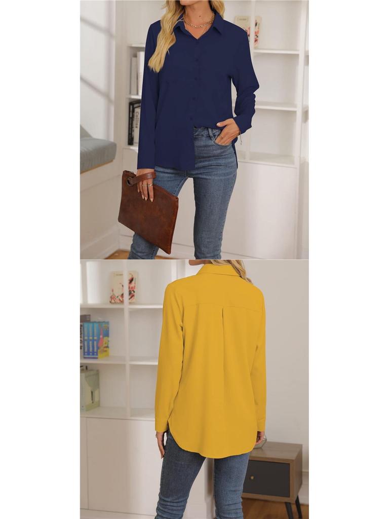Women's Solid Color Long Sleeve Casual Lapel Shirt - New Spring/Summer Fashion