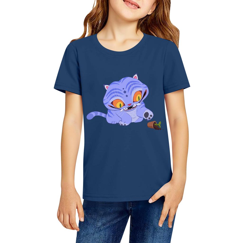 Fashionable Round Neck Short Sleeve Work Clothes Printed Tops For KID Summer Tops