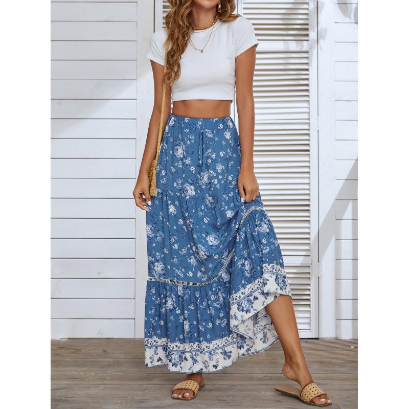 Bohemian Cotton Ruffle Dress with Lace Patchwork Hem