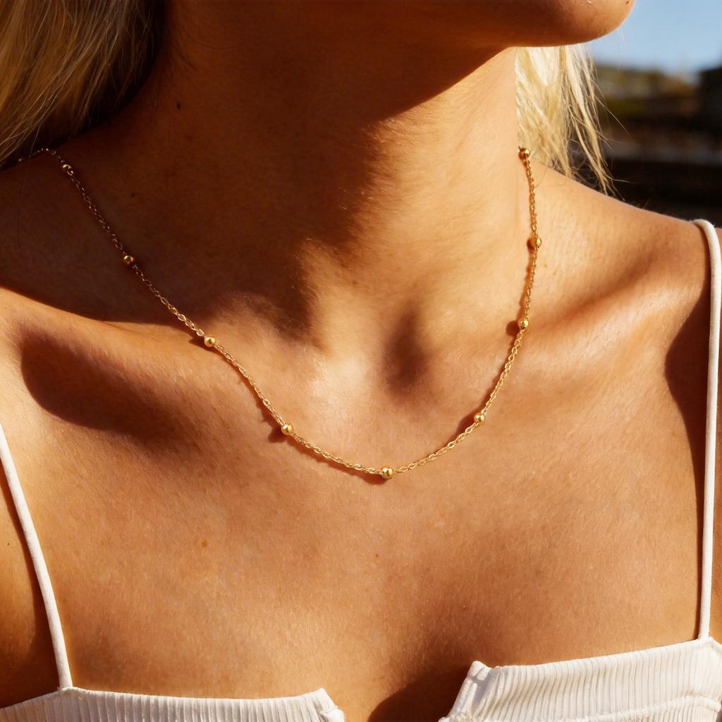 Women's Chain Necklace Waterproof Gold Plated Multi-style Single Bead Chain Layering Jewelry Stainless Steel Tarnish Free