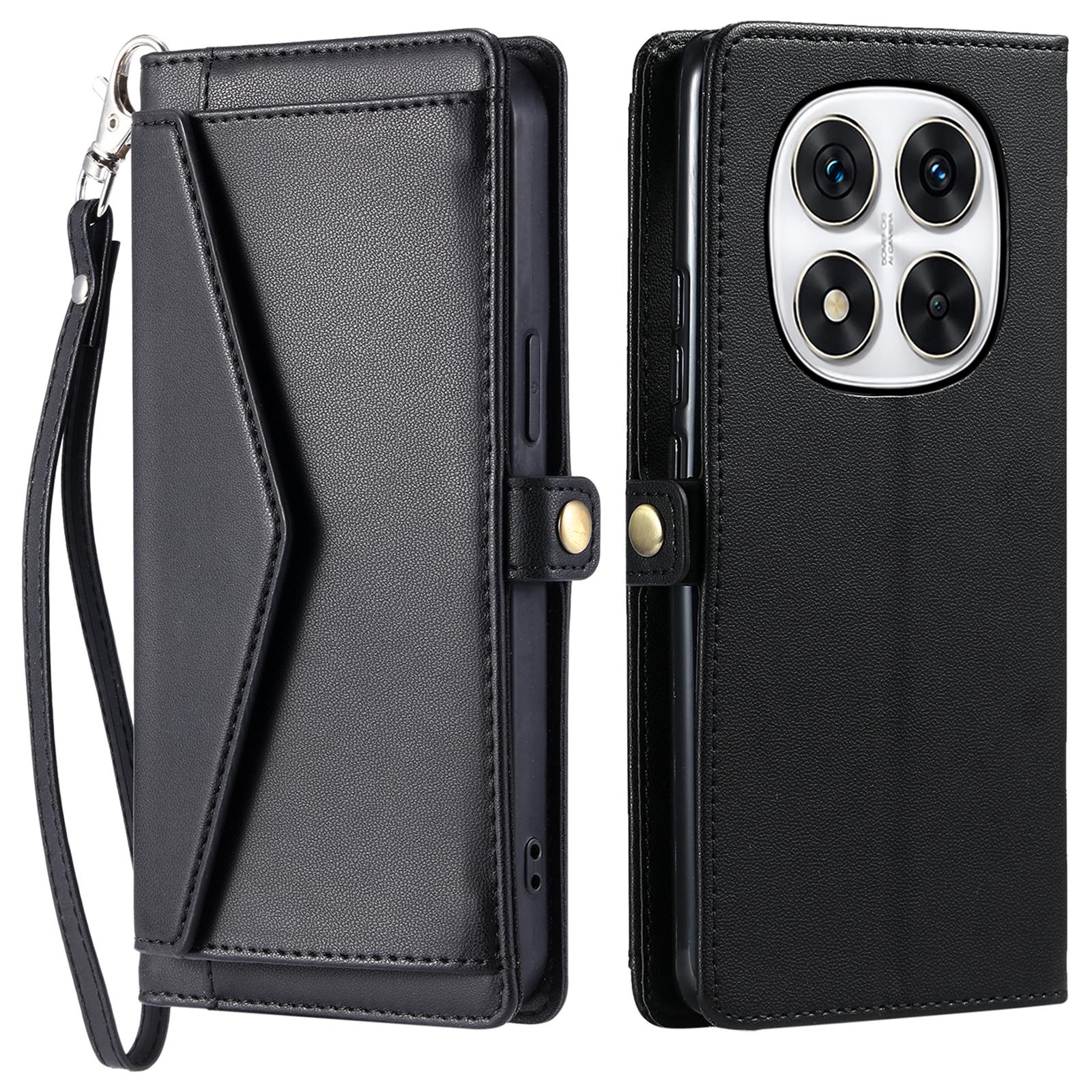 

For Xiaomi Redmi Note 14 Pro 4G Leather Case with Wrist Strap Wallet Stand Phone Cover Black