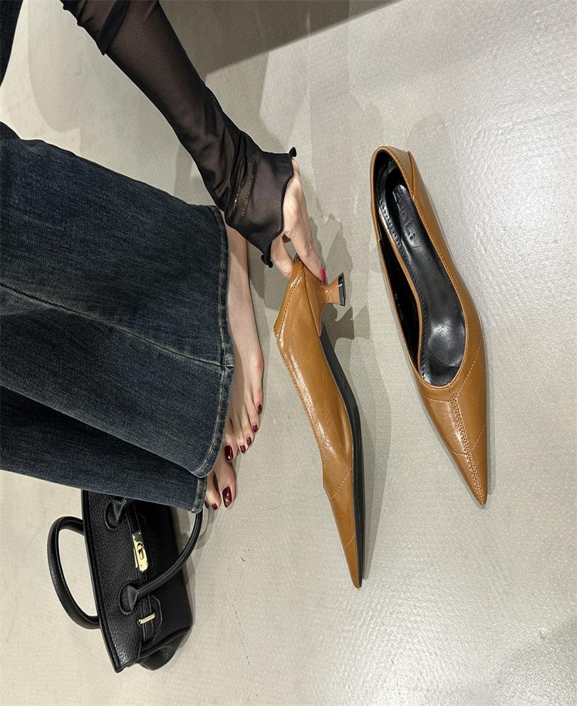 

Ежедневный пригородный! Холодный острый носок, неглубокий вырез, одинарные туфли, женские весенние туфли на среднем каблуке-шпильке, модные французские туфли на высоком каблуке 39 светло-коричневого