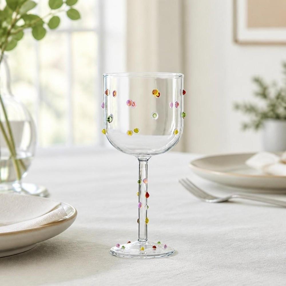 Embossed Colorful Dot Goblet Cup Glass Wine Cup Ins Tall Glass Bar
