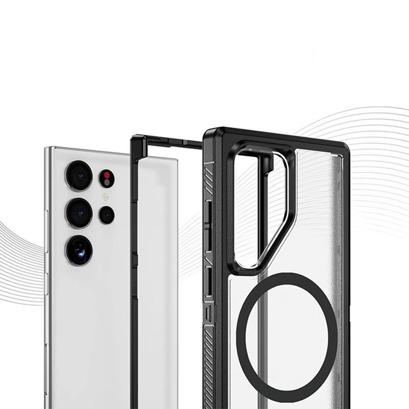 2 In 1 Heavy Duty Armor Magnetic Charging Phone Case for Samsung Galaxy S24 S23 S22 Ultra Plus Fe Magsafe Shockproof Hard Cover