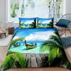 Summer Beach King Queen Duvet Cover Blue Ocean Fish Bedding Set Hawaiian Sea Palm Trees Quilt Cover Marine Life Comforter Cover