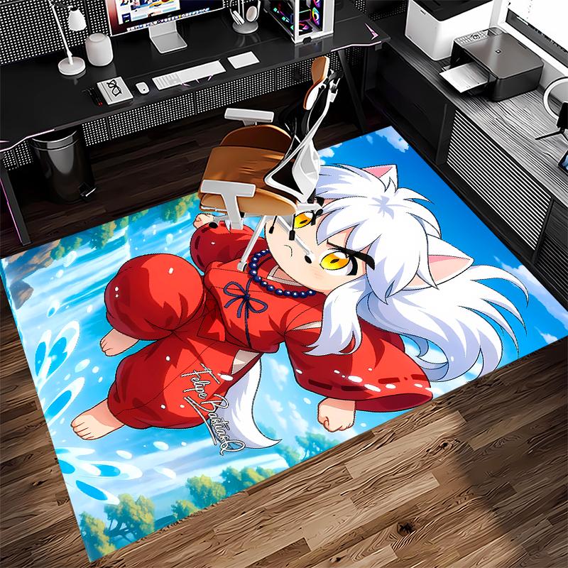 1pc Inuyasha Print Area Rug - Soft,Washable Non-Slip Indoor Mat for Office Chairs,Living Room,Home Office Decorative Rug