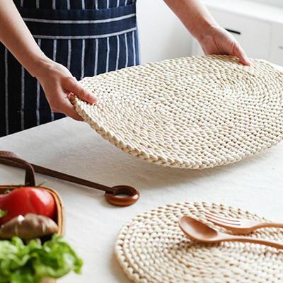 Corn Fur Woven Dining Table Mat Heat Insulation Pot Holder Round Coasters Coffee Drink Tea Cup