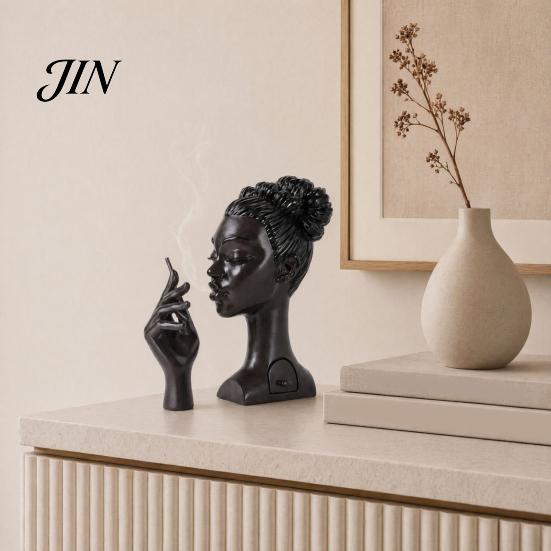Decorative Incense Burner For Home Holder, Black Woman Head Sculpture, Multifunctional Desk Female Holder Decor Suitable for Bedroom and Living Room,