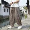 Chinese Style Summer Men's Loose Ice Silk Imitation Hemp Feel Printed Wide-leg Pants Large Size Fashion Casual Straight Pants