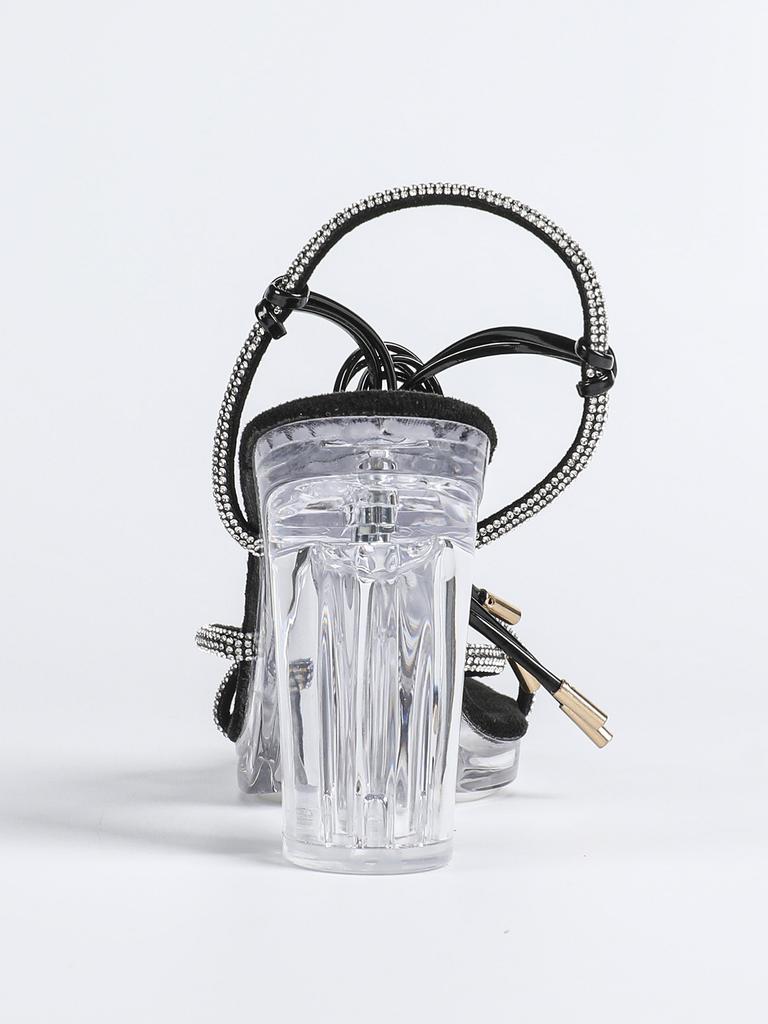 12cm Clear Heel 2026 New Sexy Fashionable Transparent Thick Heel Crystal Square Toe Anti-Slip Lace Rhinestone Cool LFD-69192-8