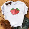 Maycaur Nové Kawaii Dámské Topy s Potiskem Ovoce Jahody Ležérní Dámské Krátkorukávové Streetwear Černé Trička Oversized s Kulatým Výstřihem