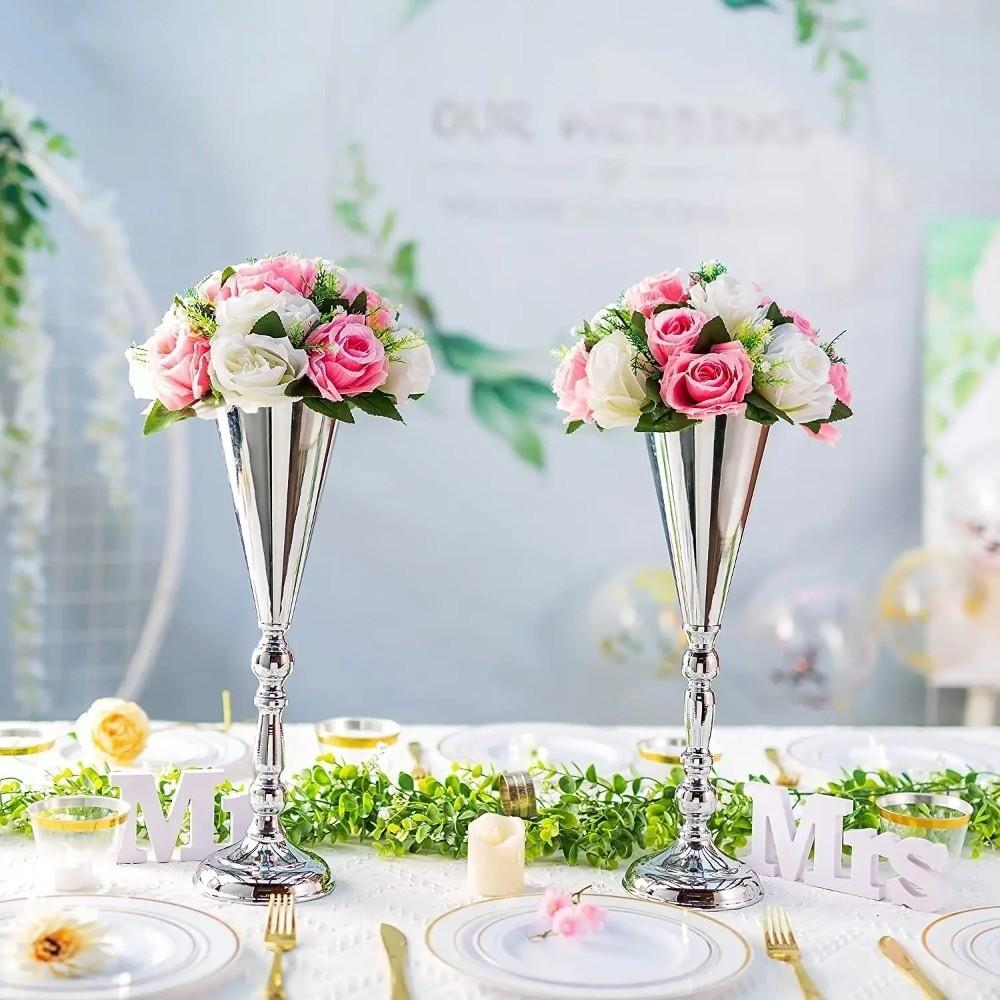 Golden Silver Metal Vases European Style Centerpiece Vases Candle Holder  Home Wedding Decor